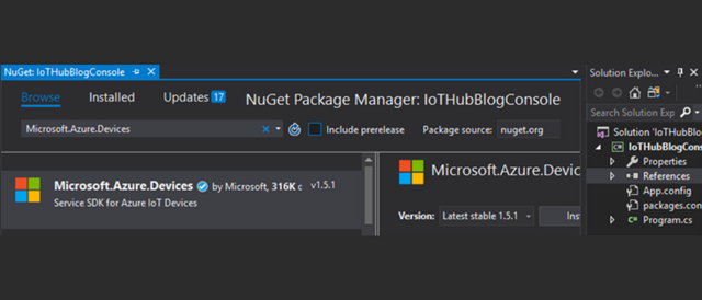 NuGet Package Manager - Devices services - IoT hub (Visual).png