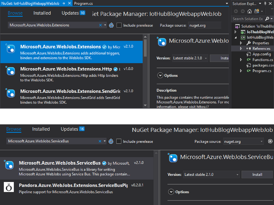 NuGet webjobs extensions & servicebus - IoT Hub (1).png