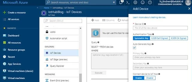 Profiteren Van De Azure Iot Hub Aanmaken Device Betabit